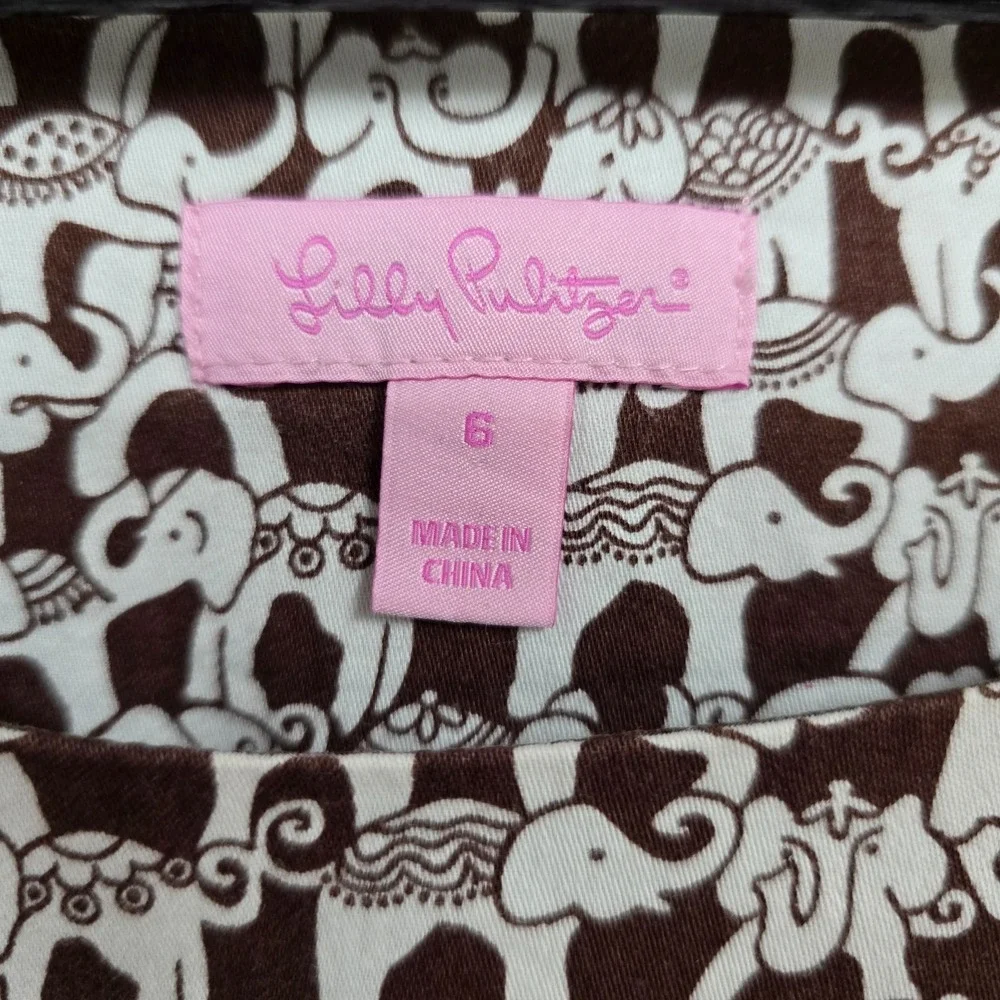 Lilly Pulitzer Top Women's Elephant Print Brown White Size 6 - Picture 6 of 14